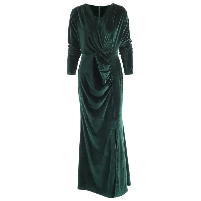 Plunge Velvet Maxi Dress - Green