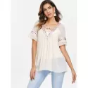 Plunging Neckline Chiffon Embroidered Blouse - Warm White