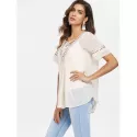 Plunging Neckline Chiffon Embroidered Blouse - Warm White