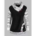 Plus Size Music Note Print Bowknot Embellished Sweatshirt - Black