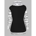 Plus Size Music Note Print Bowknot Embellished Sweatshirt - Black