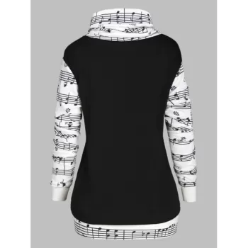 Plus Size Music Note Print Bowknot Embellished Sweatshirt - Black