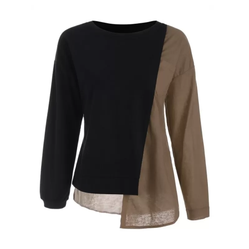 Pocket Asymmetric Contrast Sweatshirt - Coffee