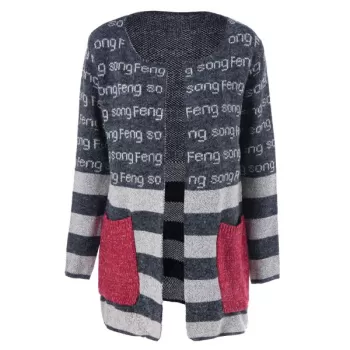 Pockets Graphic Striped Cardigan - Deep Gray One