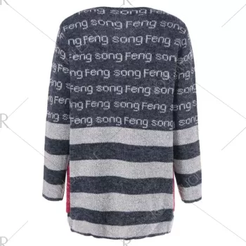 Pockets Graphic Striped Cardigan - Deep Gray One