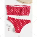 Polka Dot Bandeau calloped Bikini - Red