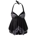 Polka Dot Halter Tankini Set - Black