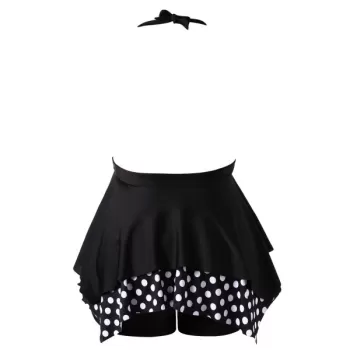 Polka Dot Halter Tankini Set - Black