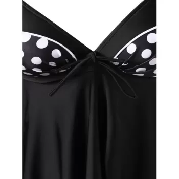 Polka Dot Halter Tankini Set - Black