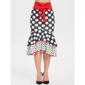 Polka Dot High Waist Long Ruffled Skirt - Black
