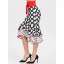 Polka Dot High Waist Long Ruffled Skirt - Black