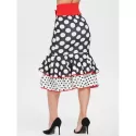 Polka Dot High Waist Long Ruffled Skirt - Black