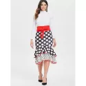 Polka Dot High Waist Long Ruffled Skirt - Black