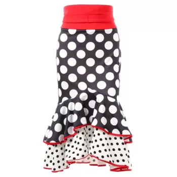 Polka Dot High Waist Long Ruffled Skirt - Black