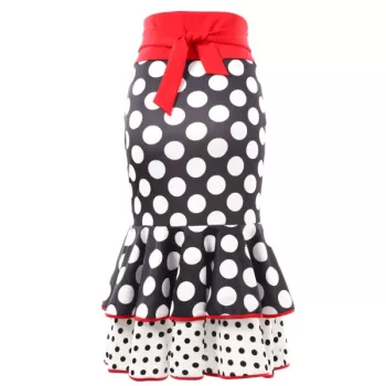 Polka Dot High Waist Long Ruffled Skirt - Black