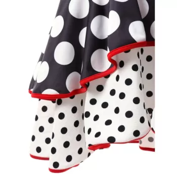 Polka Dot High Waist Long Ruffled Skirt - Black