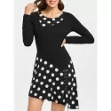 Polka Dot Lace Up Tunic Dress - Black