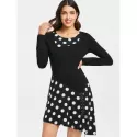 Polka Dot Lace Up Tunic Dress - Black