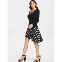 Polka Dot Lace Up Tunic Dress - Black