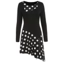 Polka Dot Lace Up Tunic Dress - Black