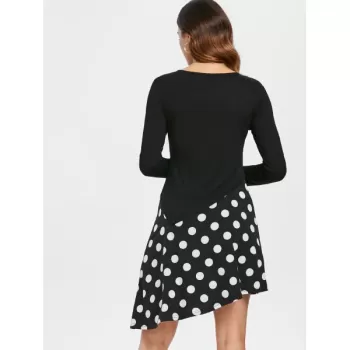 Polka Dot Lace Up Tunic Dress - Black