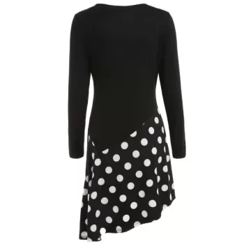 Polka Dot Lace Up Tunic Dress - Black