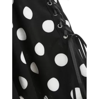 Polka Dot Lace Up Tunic Dress - Black