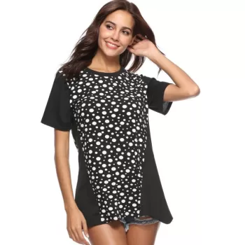 Polka Dot Longline T Shirt - Black