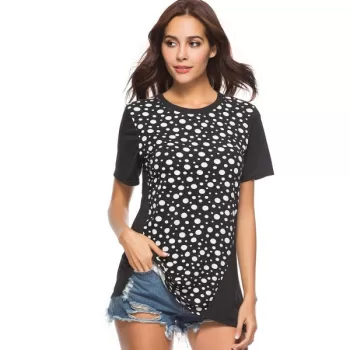 Polka Dot Longline T Shirt - Black