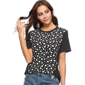 Polka Dot Longline T Shirt - Black