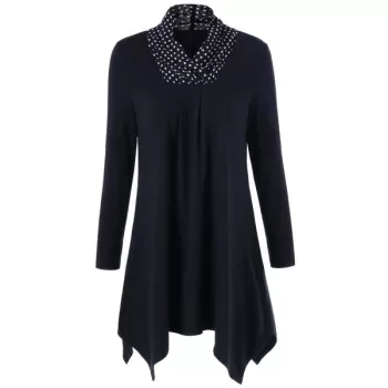 Polka Dot Patchwork Asymmetrical Tee - White And Black