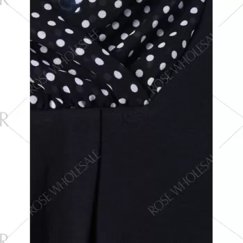 Polka Dot Patchwork Asymmetrical Tee - White And Black