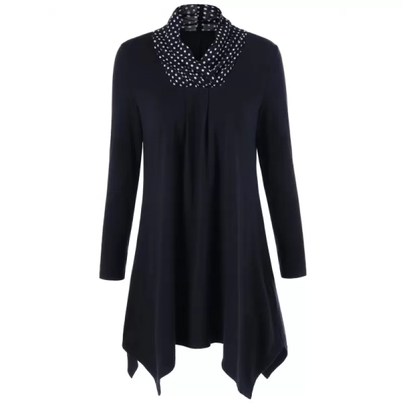 Polka Dot Patchwork Asymmetrical Tee - White And Black