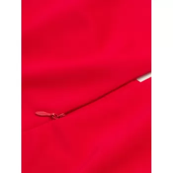 Polka Dot Striped Belted V Neck Dress - Red