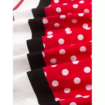 Polka Dot Striped Belted V Neck Dress - Red