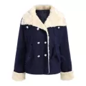 Preppy Style Turn-Down Collar Double-Breasted Thicken Long Sleeve Women's Coat - Purplish Blue