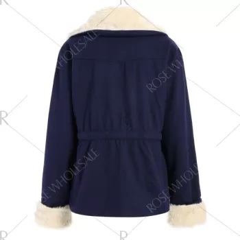 Preppy Style Turn-Down Collar Double-Breasted Thicken Long Sleeve Women's Coat - Purplish Blue