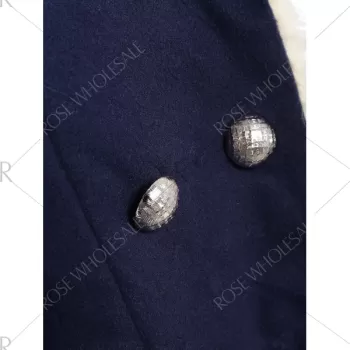 Preppy Style Turn-Down Collar Double-Breasted Thicken Long Sleeve Women's Coat - Purplish Blue