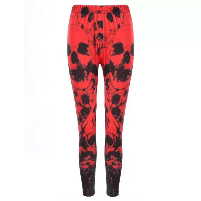 Print Color Block Leggings - Red