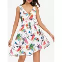 Print ow Cut Casual Dress - White