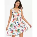 Print ow Cut Casual Dress - White