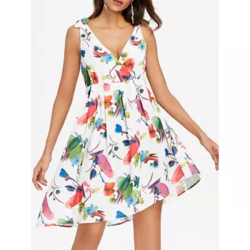 Print ow Cut Casual Dress - White