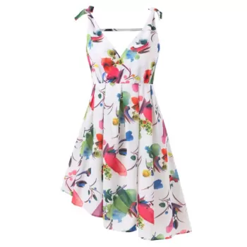 Print ow Cut Casual Dress - White