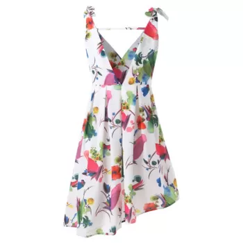 Print ow Cut Casual Dress - White
