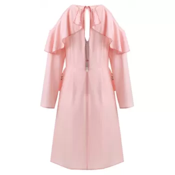 Print Ruffle Cold Shoulder Dress - Pink