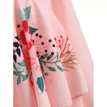 Print Ruffle Cold Shoulder Dress - Pink