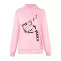 Printed Fleece Lining Cat Ear Hoodie - Pink