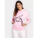 Printed Fleece Lining Cat Ear Hoodie - Pink