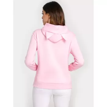 Printed Fleece Lining Cat Ear Hoodie - Pink