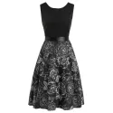 Printed Sleeveless Fit And Flare Vintage Dress - Black